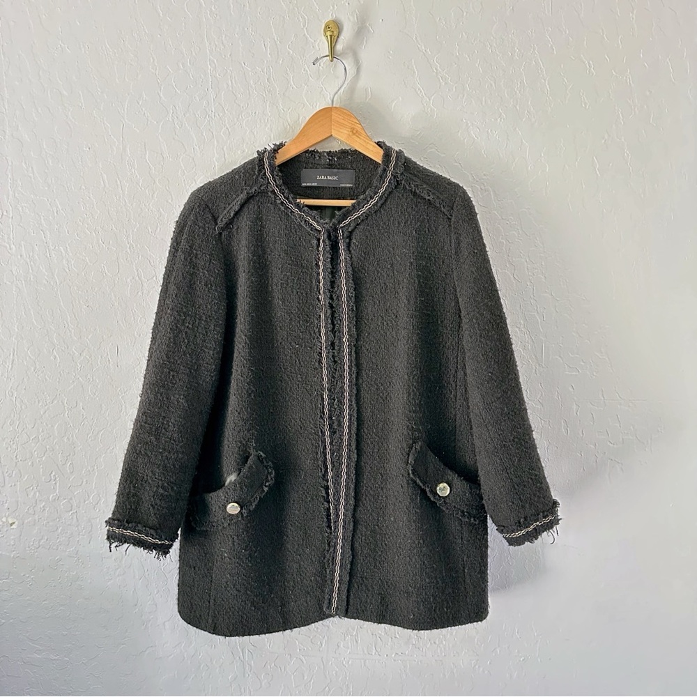 Zara Basic Black Cape Coat with Wool-Blend Texture